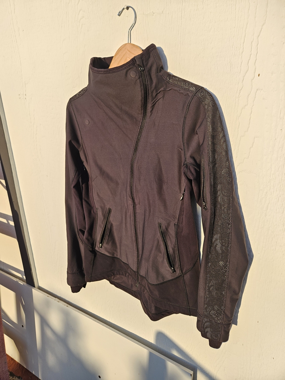 lululemon athletica Black Bomber Jacket with Lace-Trim Sleeves